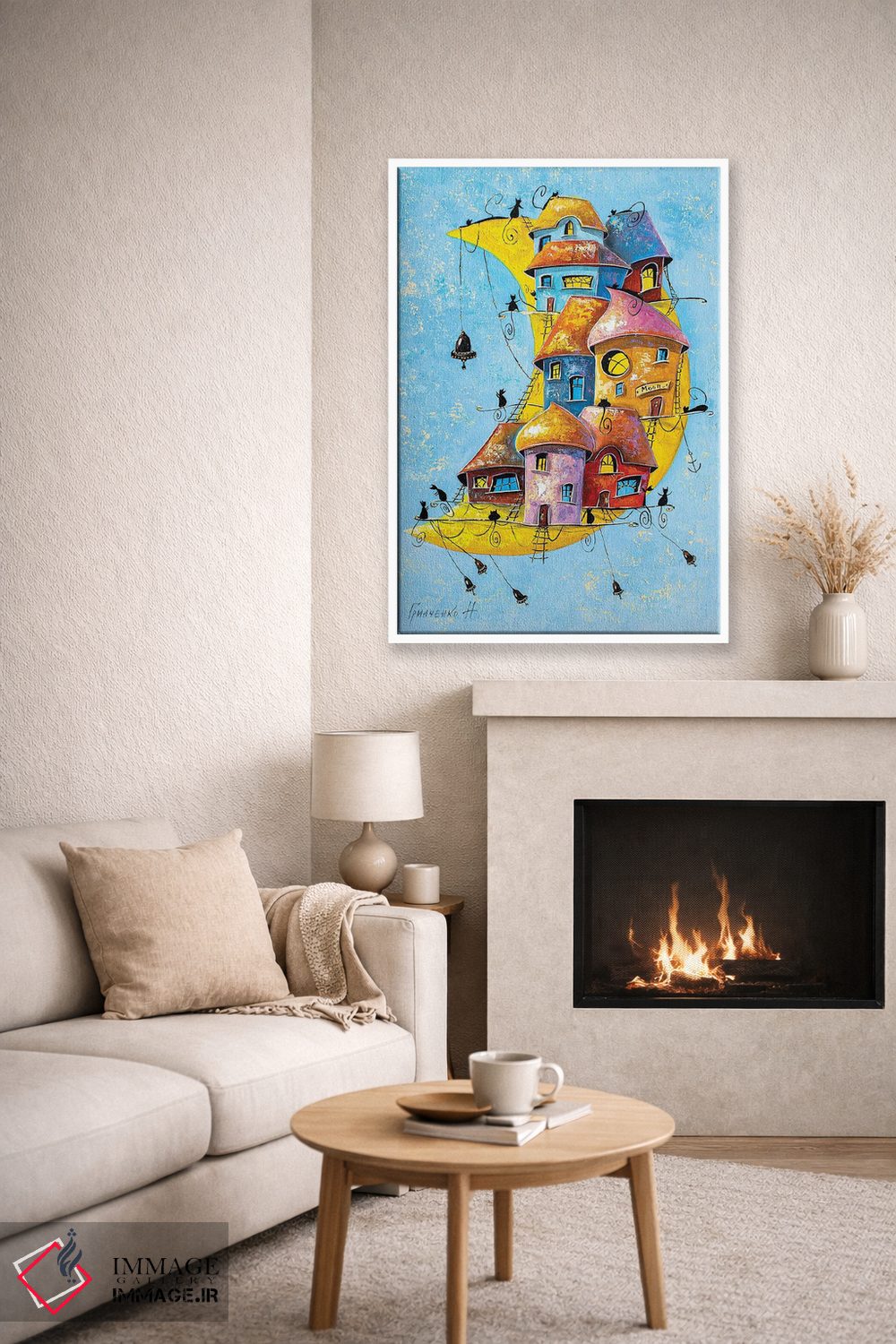 تابلو دکوراتیو شهر قمری گربه ها اثر ناتالیا گرینچنکو - D6W