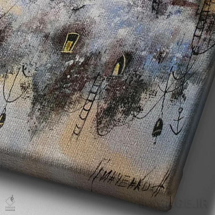 تابلو دکوراتیو شهر گربه ها در ابرها اثر ناتالیا گرینچنکو - نمای نزدیک بافت بوم