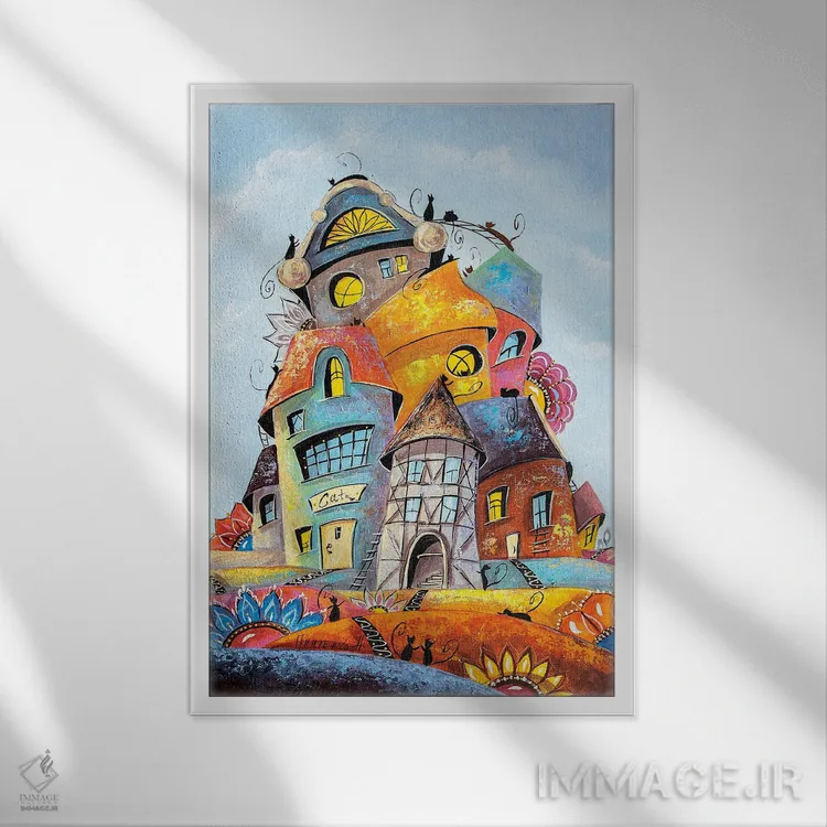 تابلو دکوراتیو روز گل در شهر گربه ها اثر ناتالیا گرینچنکو - نمای قابدار سفید