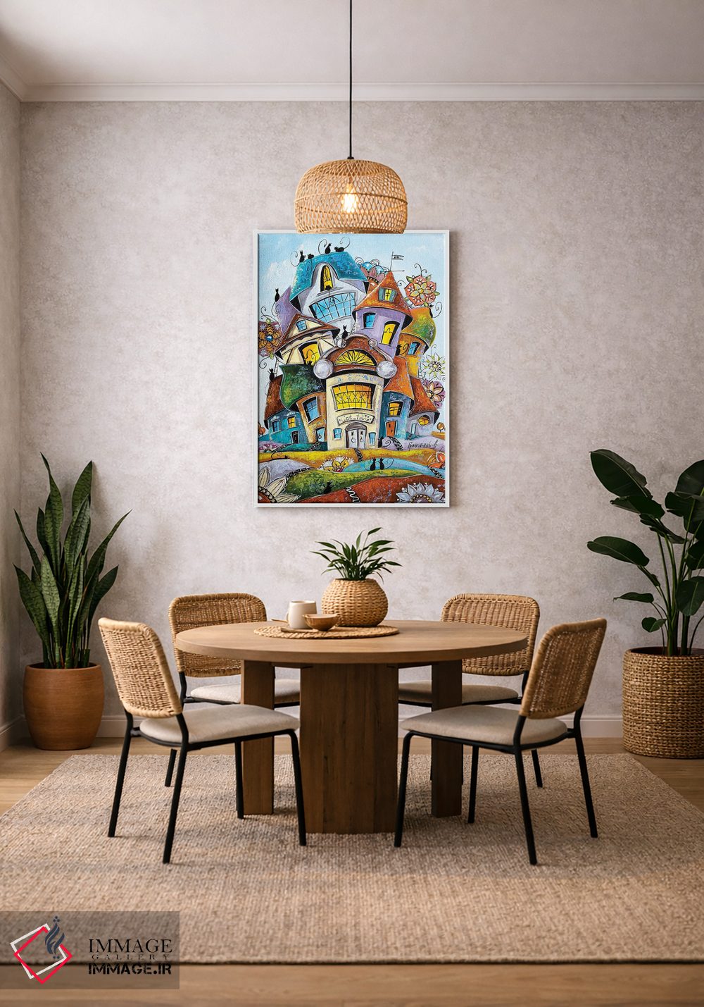 تابلو دکوراتیو شهر گربه های گل دار اثر ناتالیا گرینچنکو - D3W