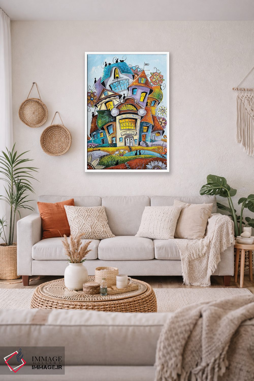 تابلو دکوراتیو شهر گربه های گل دار اثر ناتالیا گرینچنکو - D2W