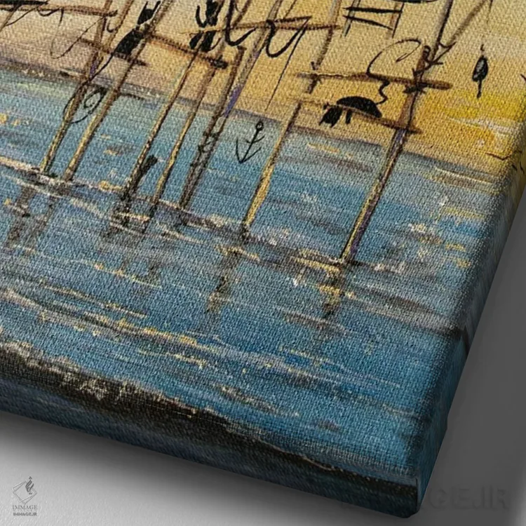 تابلو دکوراتیو شهر گربه های ماهیگیر اثر ناتالیا گرینچنکو - نمای نزدیک بافت بوم