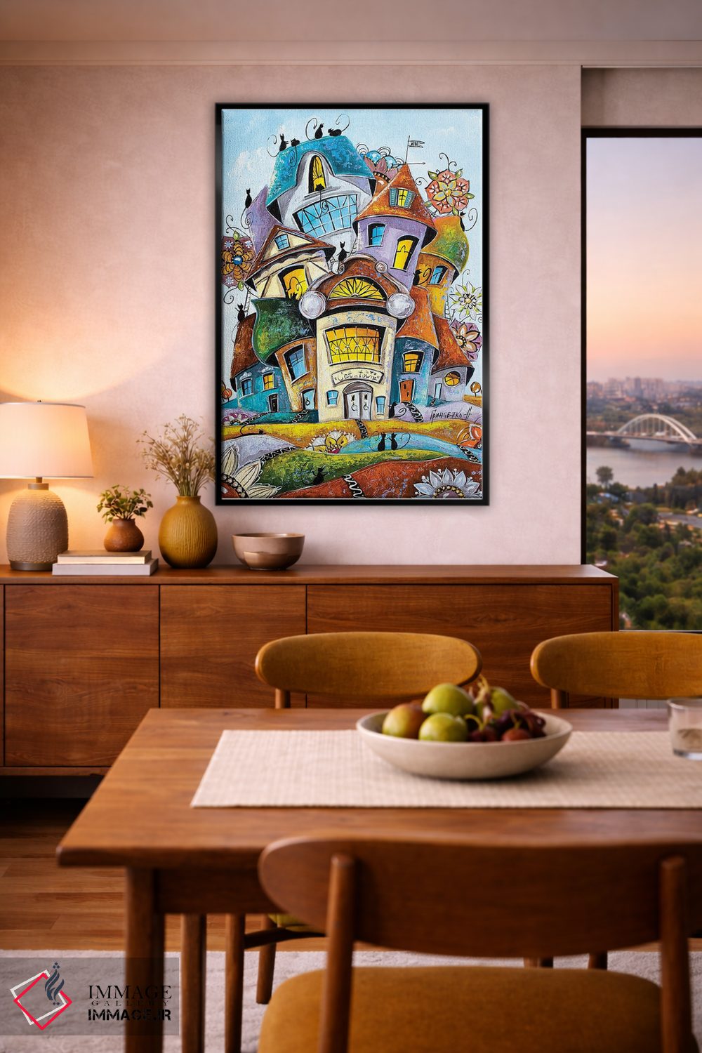 تابلو دکوراتیو شهر گربه های گل دار اثر ناتالیا گرینچنکو - D6B