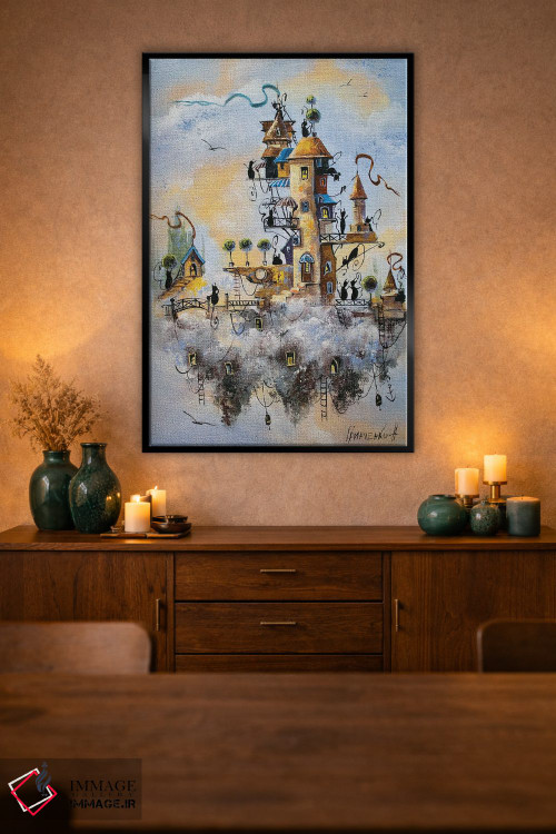 تابلو دکوراتیو شهر گربه ها در ابرها اثر ناتالیا گرینچنکو - D2B