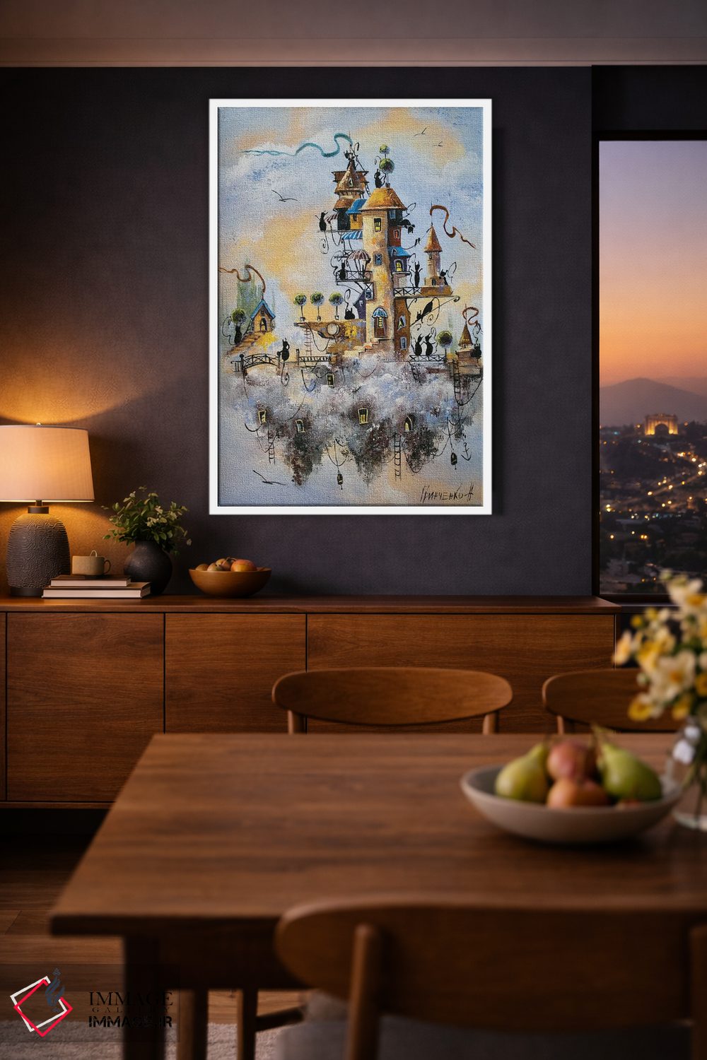 تابلو دکوراتیو شهر گربه ها در ابرها اثر ناتالیا گرینچنکو - D4W