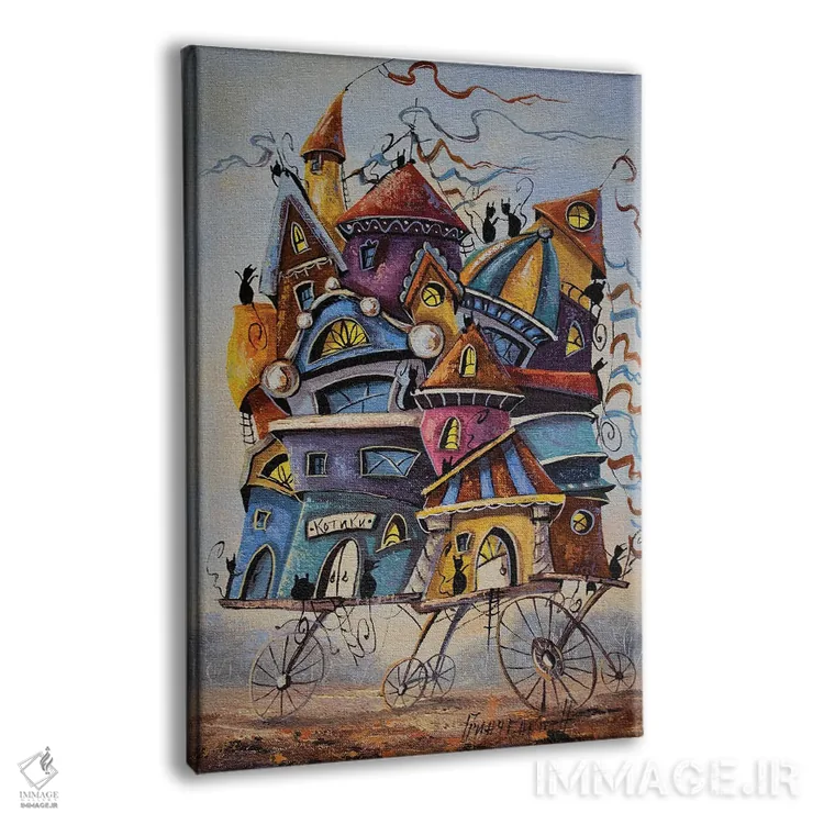 تابلو دکوراتیو تعطیلات رنگارنگ در شهر گربه ها اثر ناتالیا گرینچنکو - نمای پرسپکتیو محصول