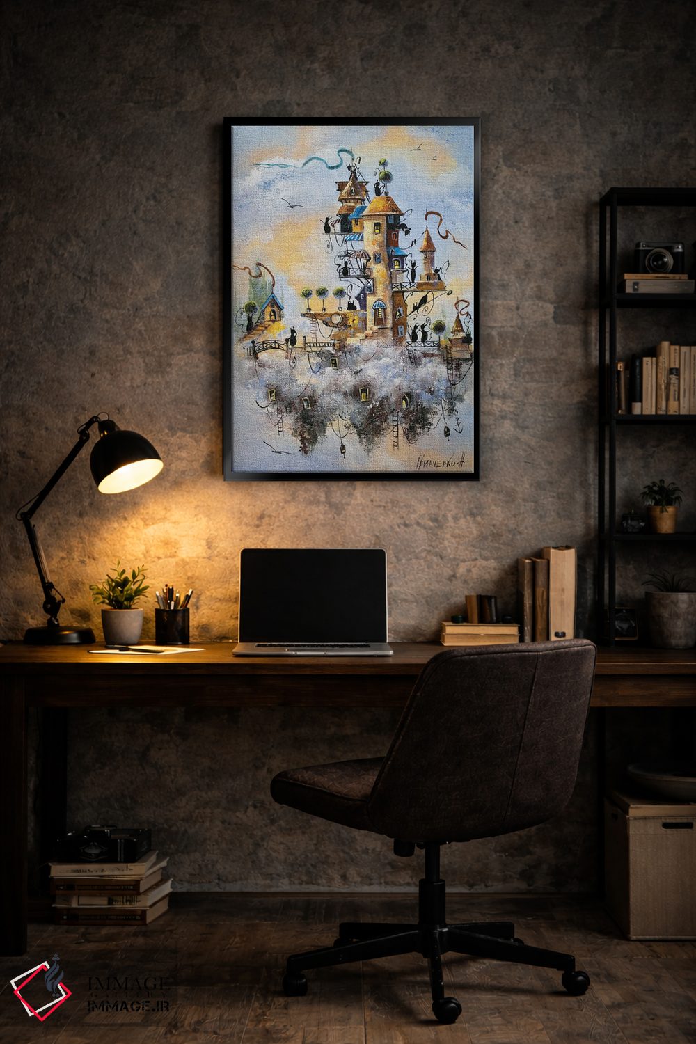 تابلو دکوراتیو شهر گربه ها در ابرها اثر ناتالیا گرینچنکو - D6B