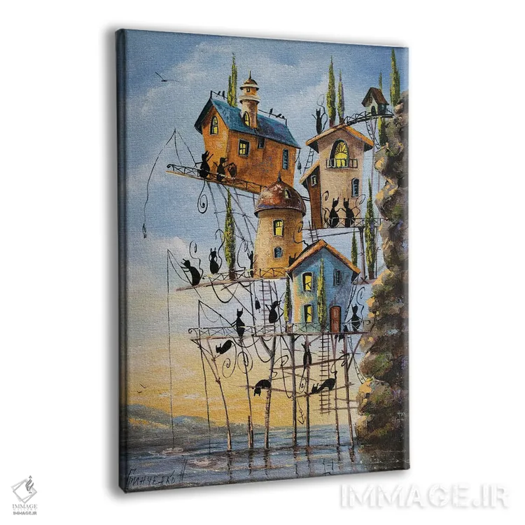 تابلو دکوراتیو روز ماهی در شهر گربه ها اثر ناتالیا گرینچنکو - نمای پرسپکتیو محصول