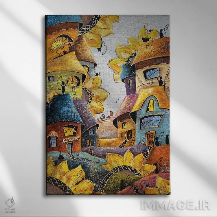 تابلو دکوراتیو روز طلایی آفتابگردان اثر ناتالیا گرینچنکو - نمای روبهرو روی دیوار