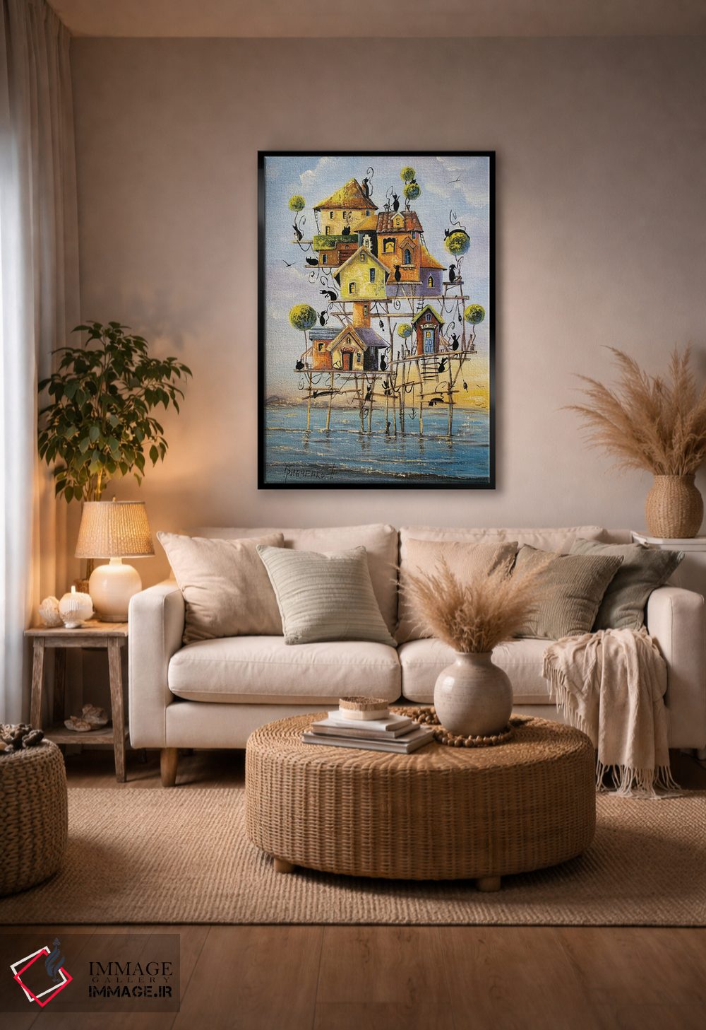 تابلو دکوراتیو شهر گربه های ماهیگیر اثر ناتالیا گرینچنکو - D6B