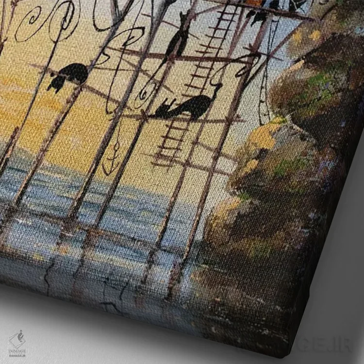 تابلو دکوراتیو روز ماهی در شهر گربه ها اثر ناتالیا گرینچنکو - نمای نزدیک بافت بوم