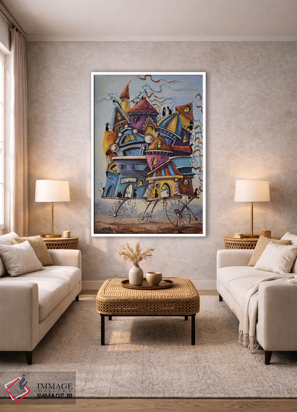 تابلو دکوراتیو تعطیلات رنگارنگ در شهر گربه ها اثر ناتالیا گرینچنکو - D1W