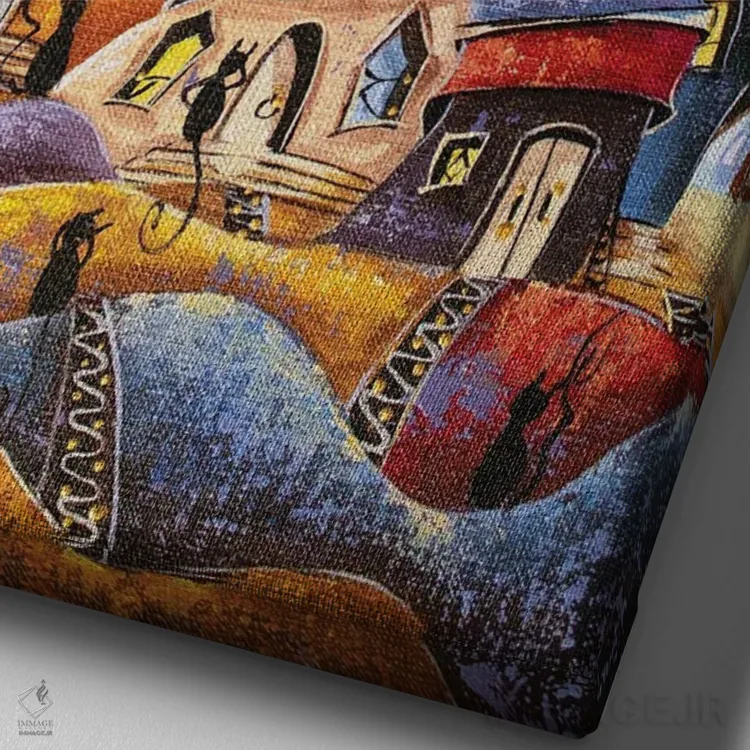 تابلو دکوراتیو رقاص ترین شهر گربه ها اثر ناتالیا گرینچنکو - نمای نزدیک بافت بوم