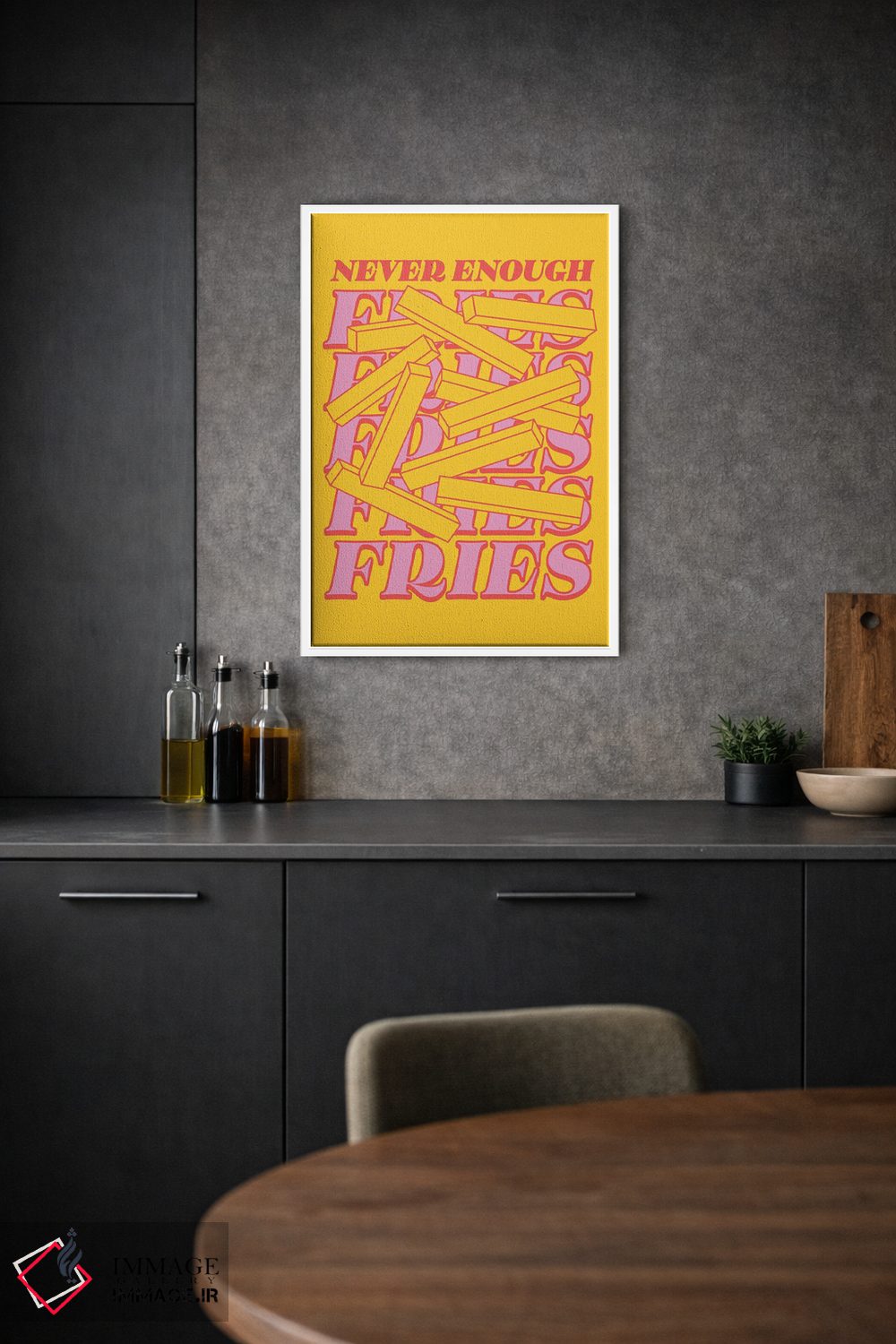تابلو دکوراتیو سیب زمینی سرخ کرده هیچوقت کافی نیست زرد اثر نورا گازار - D1W