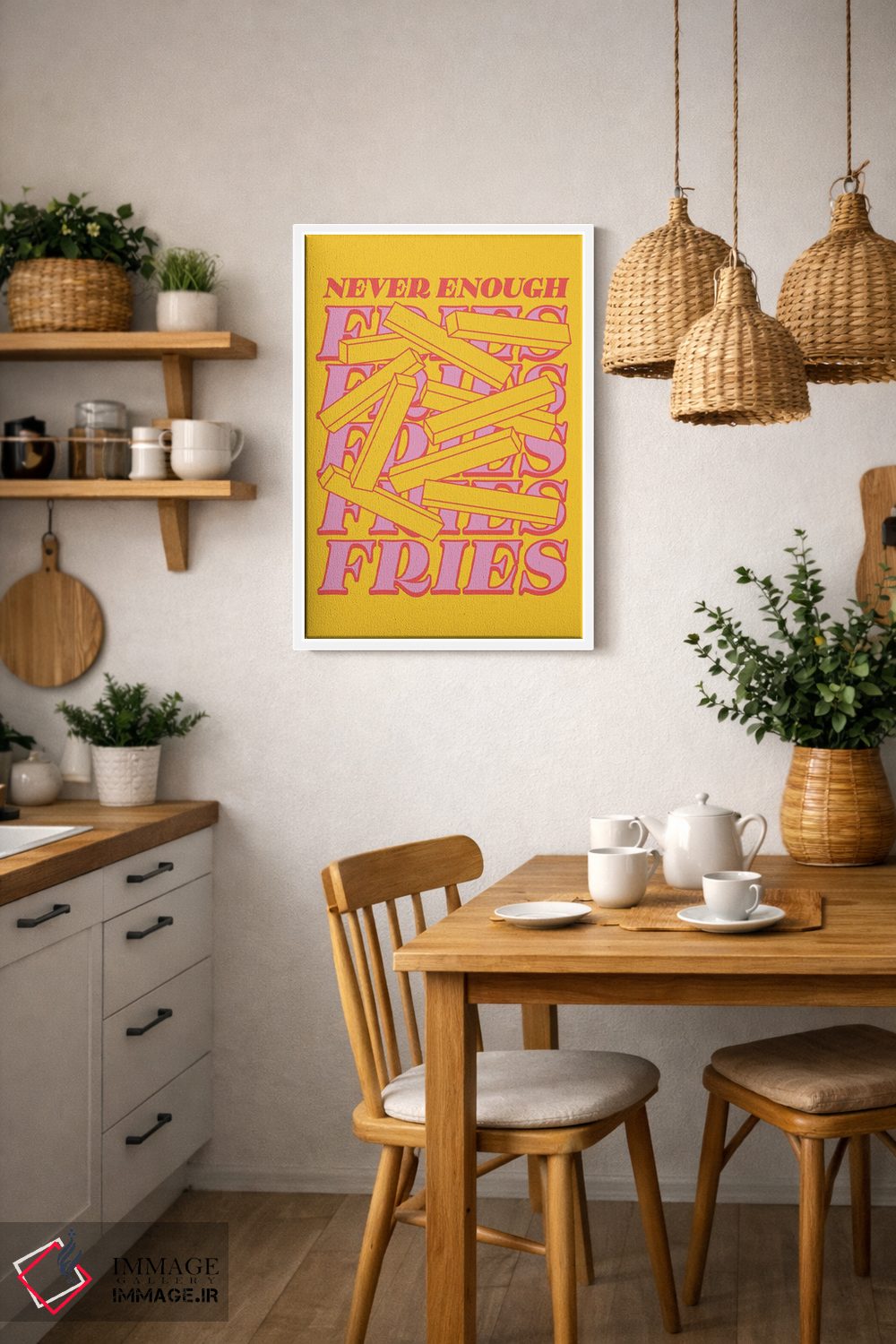 تابلو دکوراتیو سیب زمینی سرخ کرده هیچوقت کافی نیست زرد اثر نورا گازار - D3W