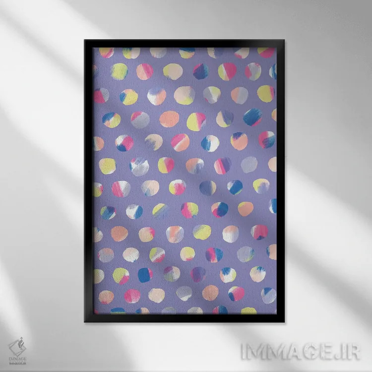 تابلو انتزاعی نقطه های نقاشی شده اثر نادیا حسن - نمای قابدار مشکی