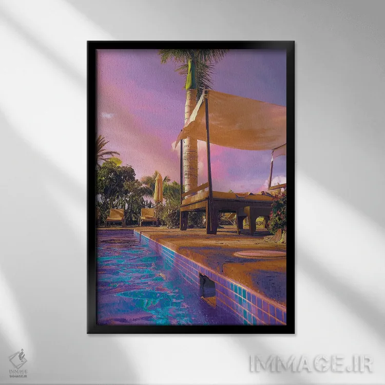 تابلو دکوراتیو لذت کنار استخر اثر نیتن هد - نمای قابدار مشکی