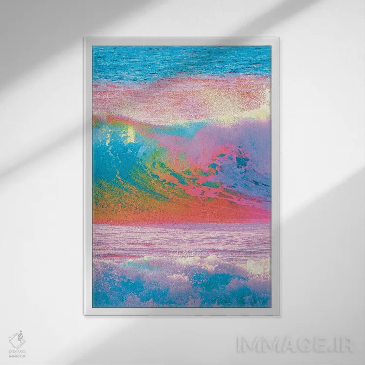 تابلو دکوراتیو موج های رنگ اثر نیتن هد - نمای قابدار سفید