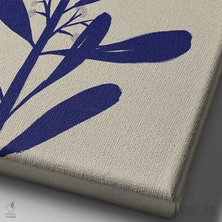 تابلو مینیمال طرح آبی گیاهی ۱ اثر نیکلاس هولمن - نمای نزدیک بافت بوم