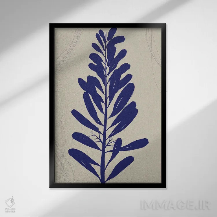 تابلو مینیمال طرح آبی گیاهی ۱ اثر نیکلاس هولمن - نمای قابدار مشکی
