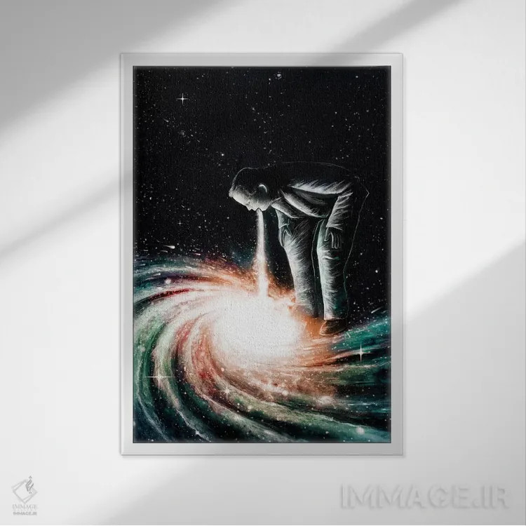 تابلو دکوراتیو استفراغ کیهانی اثر نایس بلید - نمای قابدار سفید