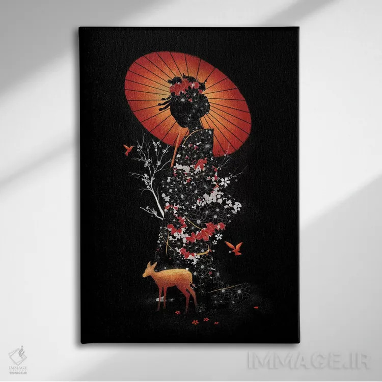 تابلو دکوراتیو طبیعت گیشا اثر نایس بلید - نمای روبهرو روی دیوار