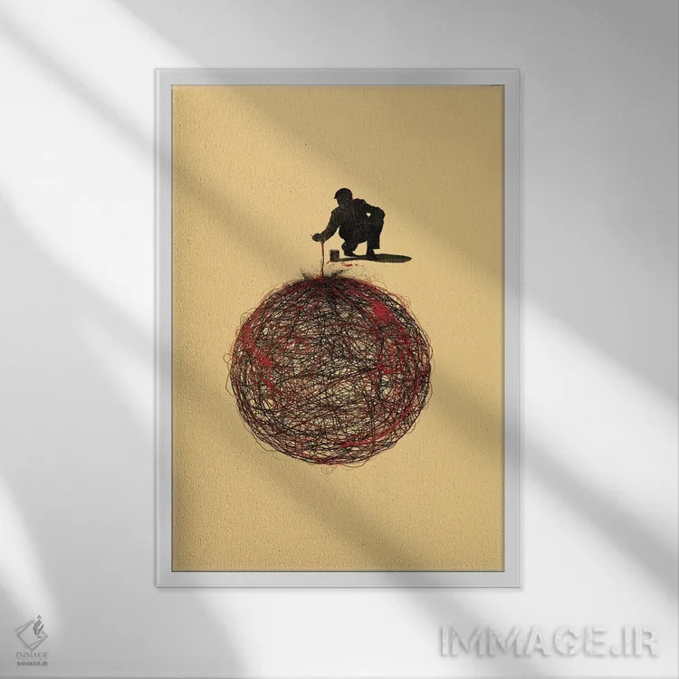تابلو دکوراتیو ارتباط انتزاعی اثر نایس بلید - نمای قابدار سفید