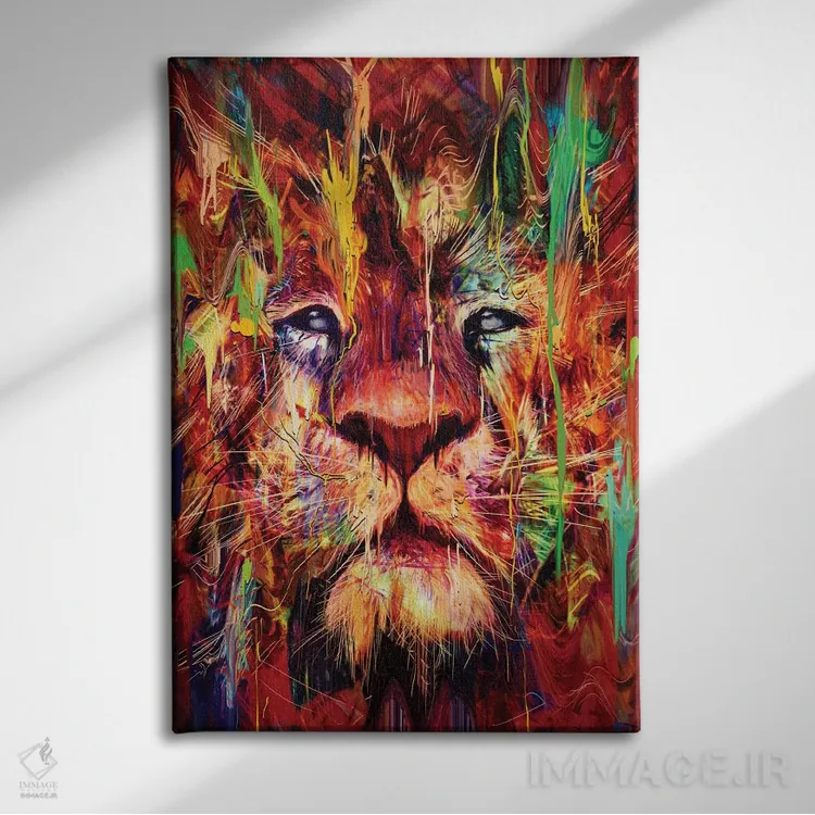تابلو دکوراتیو شیر قرمز اثر نایس بلید - نمای روبهرو روی دیوار