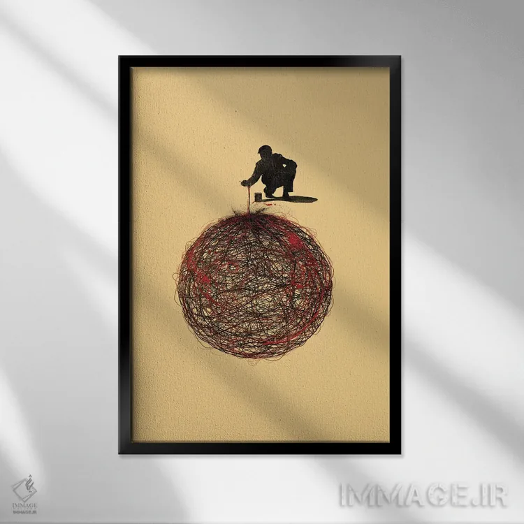 تابلو دکوراتیو ارتباط انتزاعی اثر نایس بلید - نمای قابدار مشکی