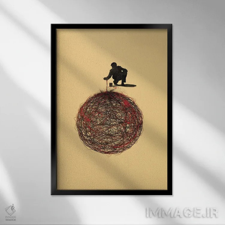 تابلو دکوراتیو ارتباط انتزاعی اثر نایس بلید - نمای قابدار مشکی