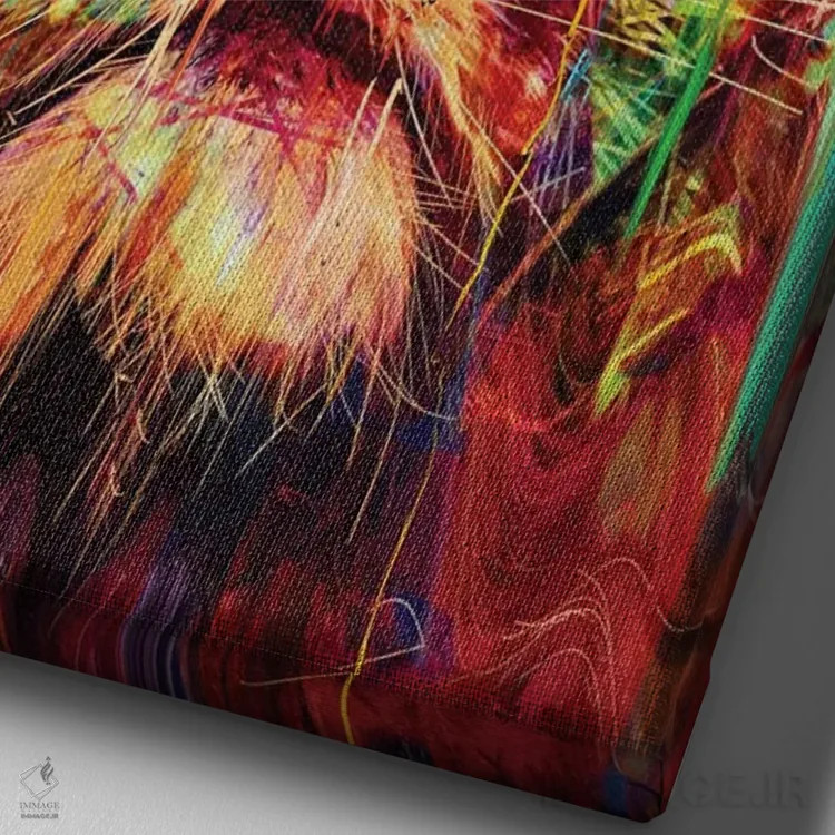 تابلو دکوراتیو شیر قرمز اثر نایس بلید - نمای نزدیک بافت بوم