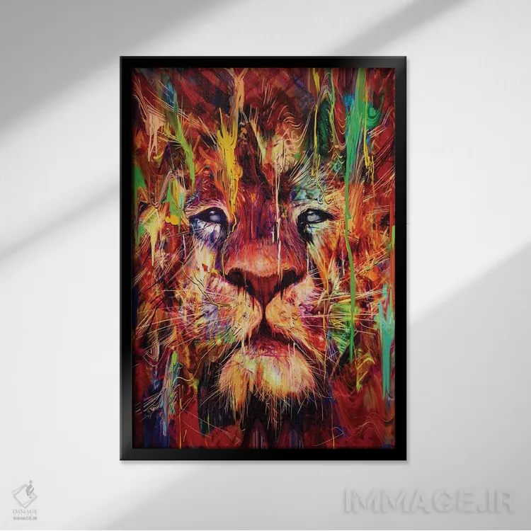 تابلو دکوراتیو شیر قرمز اثر نایس بلید - نمای قابدار مشکی