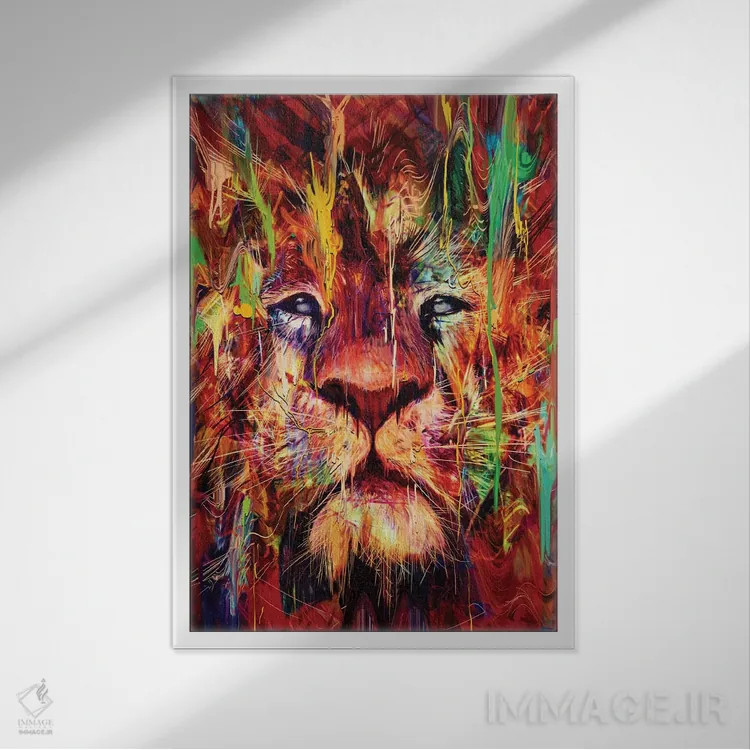 تابلو دکوراتیو شیر قرمز اثر نایس بلید - نمای قابدار سفید