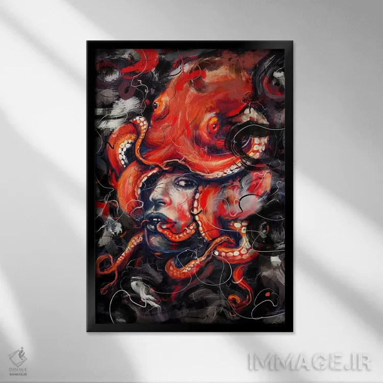 تابلو دکوراتیو ملکه اختاپوس اثر نایس بلید - نمای قابدار مشکی