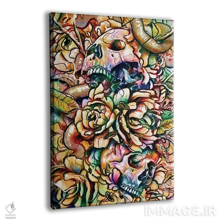 تابلو دکوراتیو جمجمه ها و گل ها اثر نایس بلید - نمای پرسپکتیو محصول