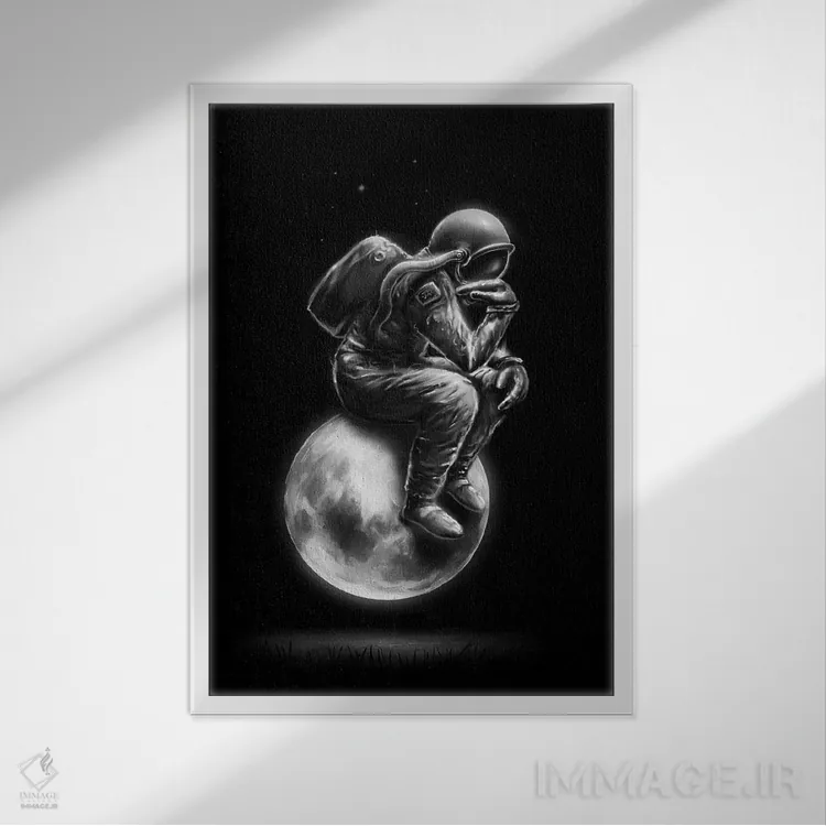 تابلو دکوراتیو اندیشمند فضایی اثر نایس بلید - نمای قابدار سفید