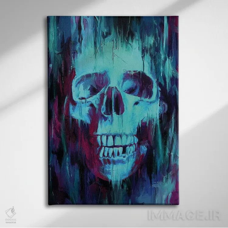 تابلو دکوراتیو نقاشی جمجمه اثر نایس بلید - نمای روبهرو روی دیوار
