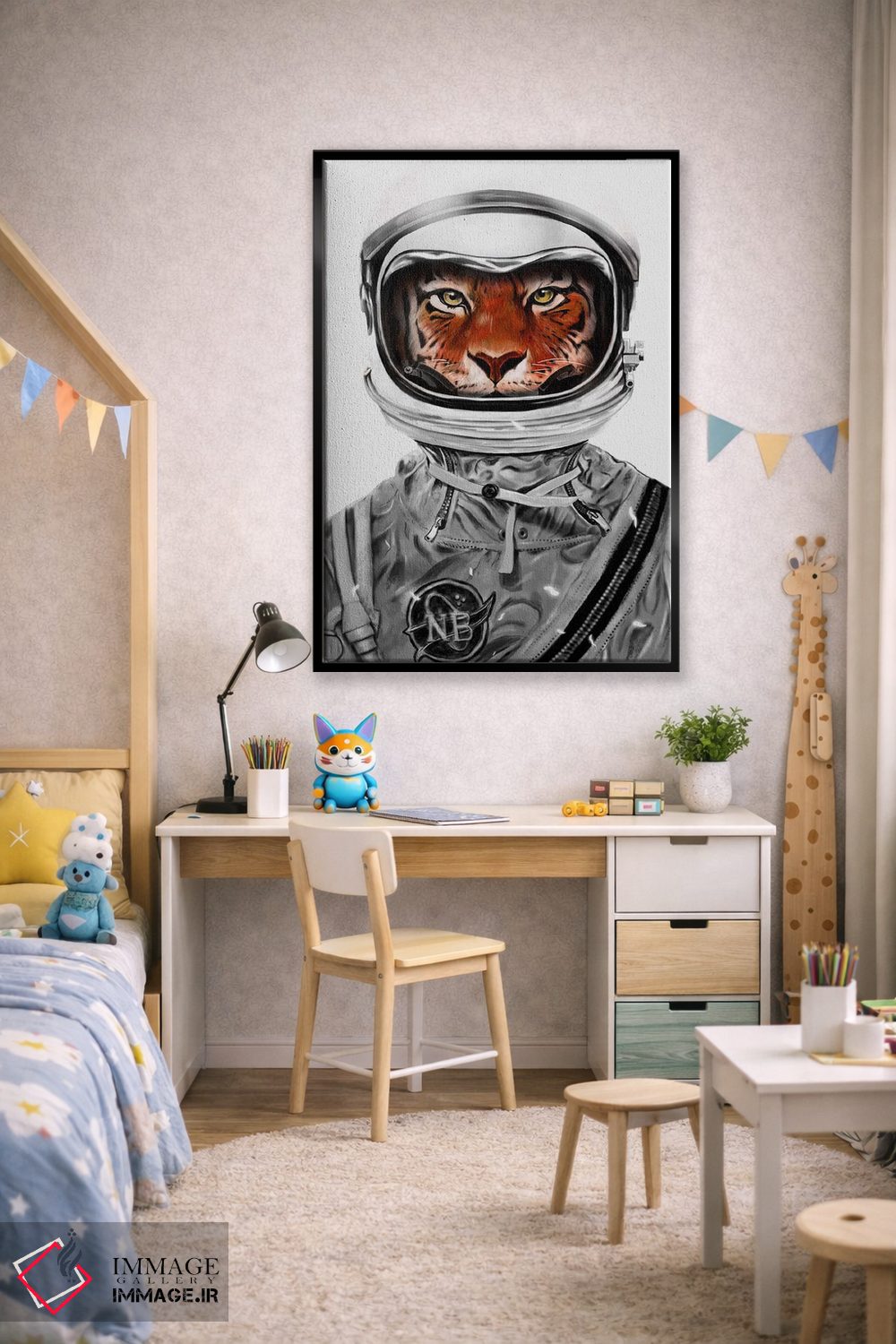 تابلو دکوراتیو ببر فضایی در سیاه و سفید اثر نایس بلید - D1B