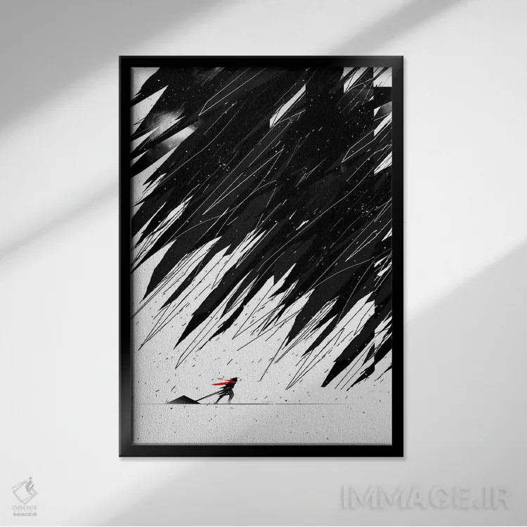 تابلو دکوراتیو طوفان هندسی اثر نایس بلید - نمای قابدار مشکی