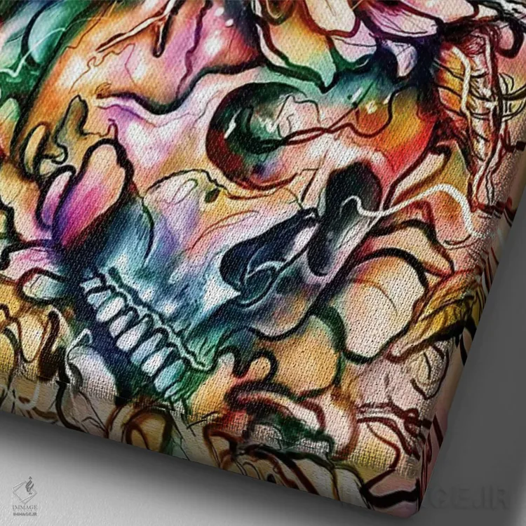 تابلو دکوراتیو جمجمه ها و گل ها اثر نایس بلید - نمای نزدیک بافت بوم