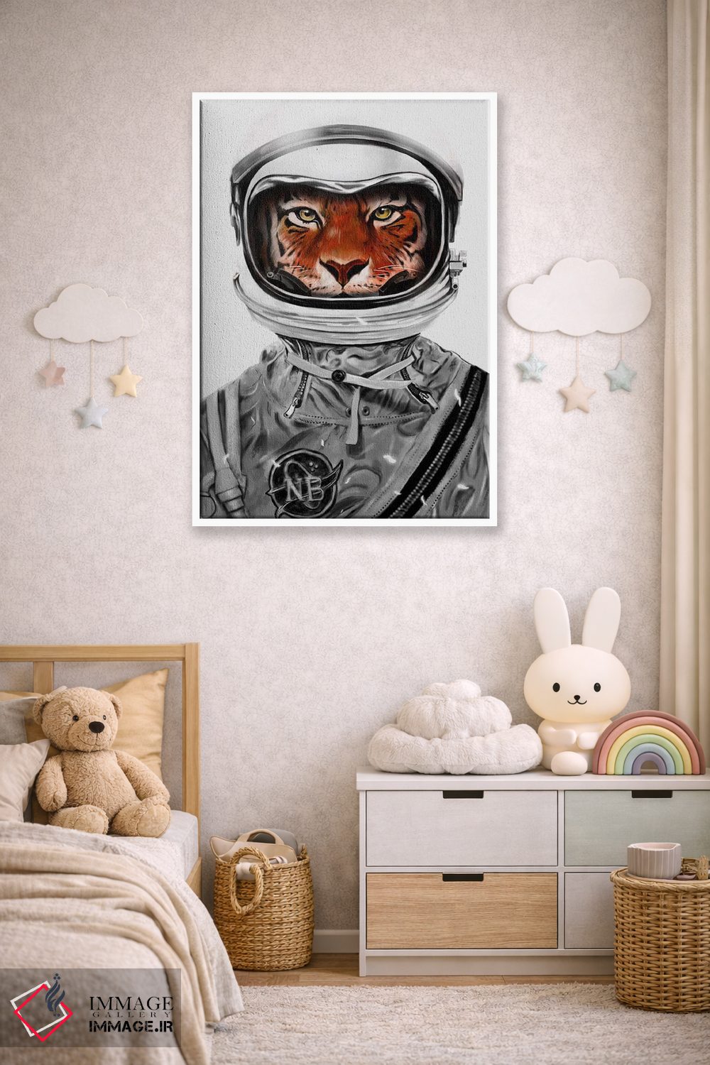 تابلو دکوراتیو ببر فضایی در سیاه و سفید اثر نایس بلید - D4W