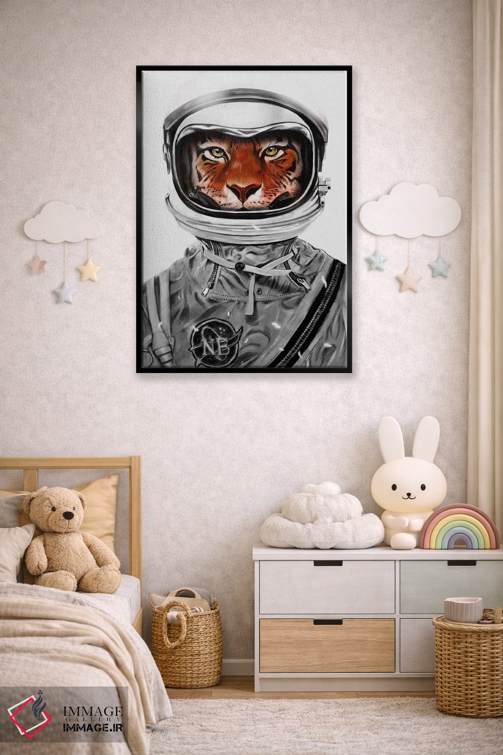 تابلو دکوراتیو ببر فضایی در سیاه و سفید اثر نایس بلید - D5B