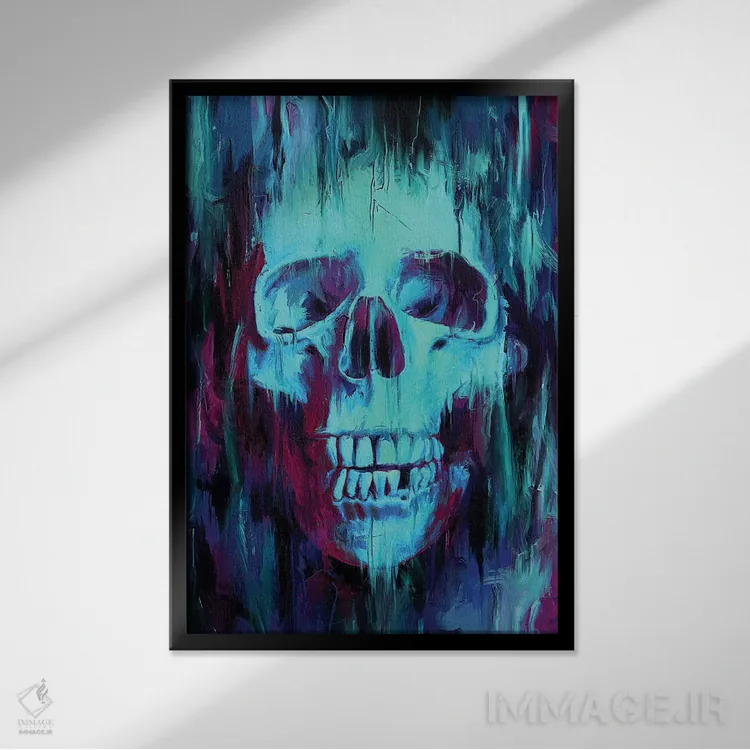 تابلو دکوراتیو نقاشی جمجمه اثر نایس بلید - نمای قابدار مشکی