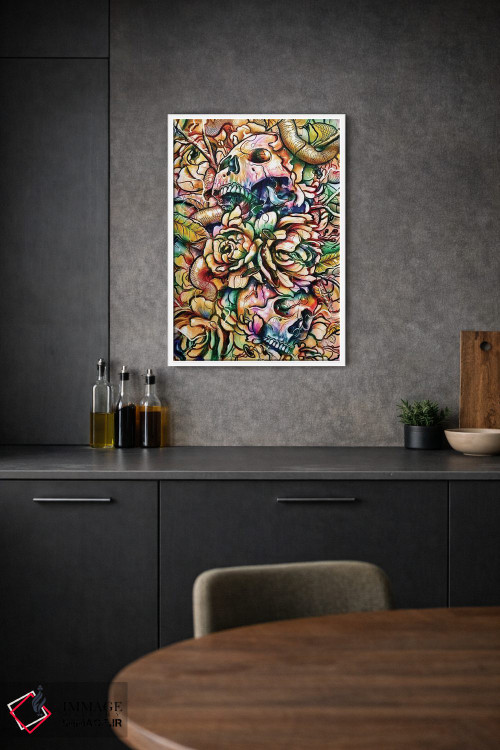 تابلو دکوراتیو جمجمه ها و گل ها اثر نایس بلید - D1W