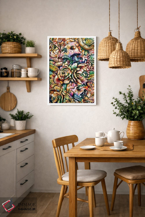 تابلو دکوراتیو جمجمه ها و گل ها اثر نایس بلید - D3W