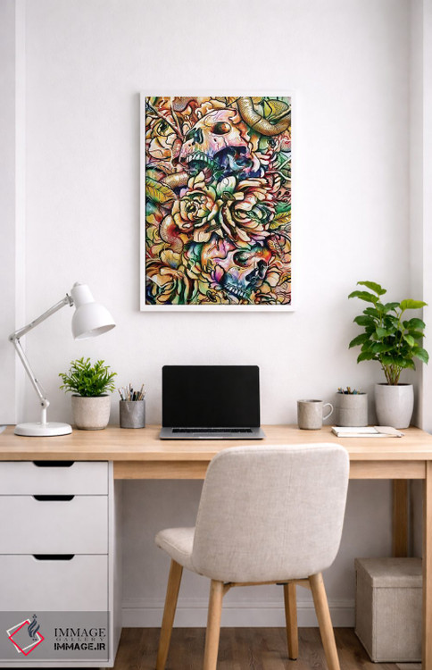 تابلو دکوراتیو جمجمه ها و گل ها اثر نایس بلید - D4W
