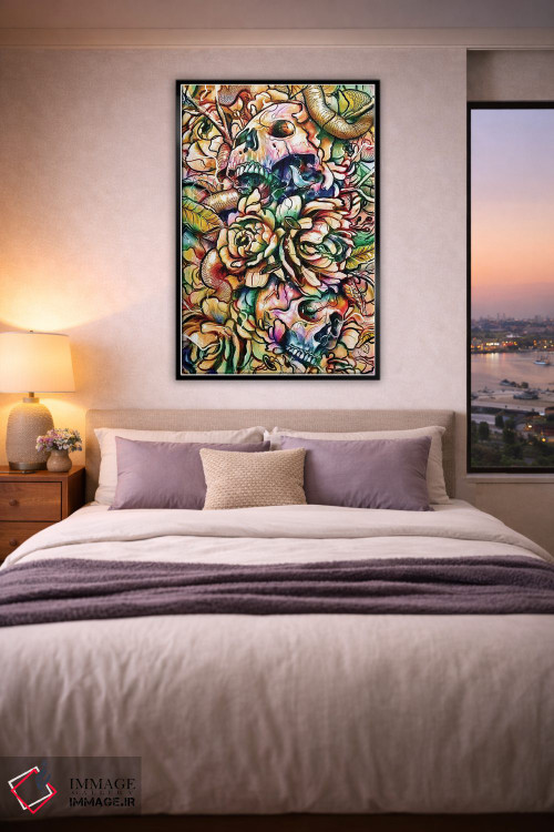 تابلو دکوراتیو جمجمه ها و گل ها اثر نایس بلید - D6B