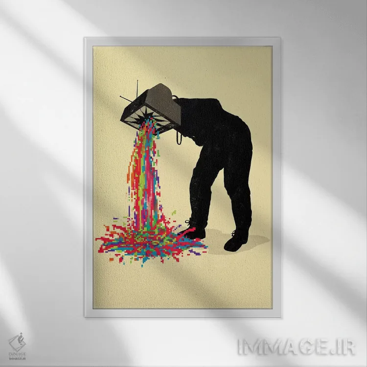 تابلو دکوراتیو استفراغ پیکسلی اثر نایس بلید - نمای قابدار سفید