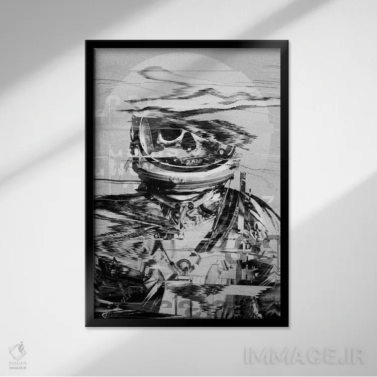 تابلو انتزاعی جمجمه نجومی اثر نایس بلید - نمای قابدار مشکی
