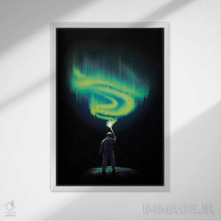 تابلو دکوراتیو درخشان سازی شفق قطبی اثر نایس بلید - نمای قابدار سفید